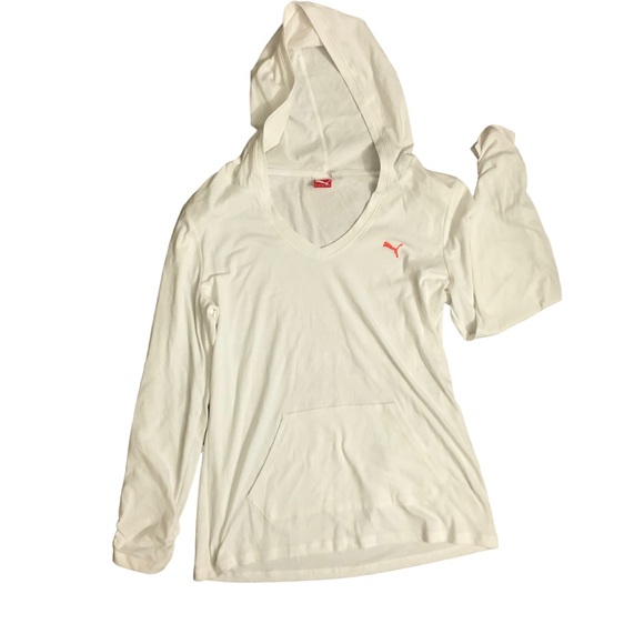 Puma Tops - PUMA L Hoodie - white lightweight v-neck long sleeve sweater